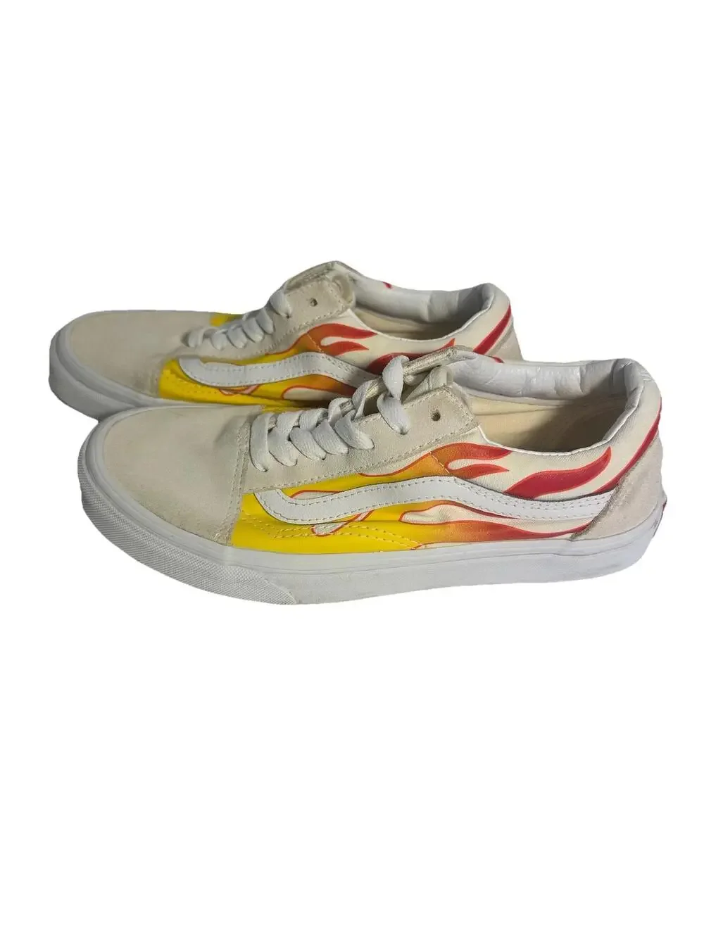 VANS White & Flames Designer Sneakers Unisex M 6/W 7.5